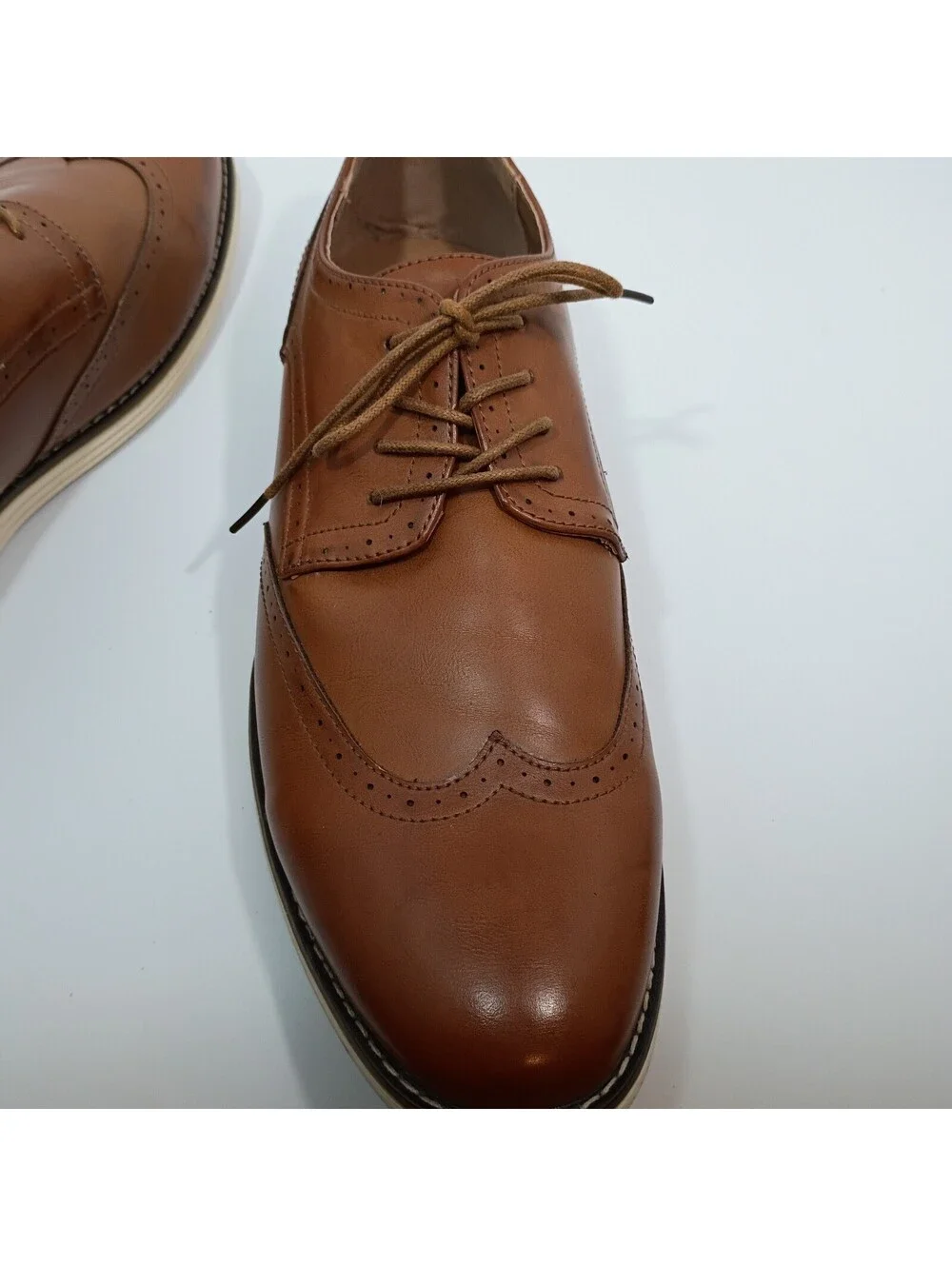 Vostey Milan Cognac Camel Oxford Leather Wingtip Dress Lace Up Shoes Men's US 15